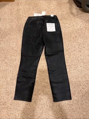 Good American Black Coated Straight-Leg Pants
